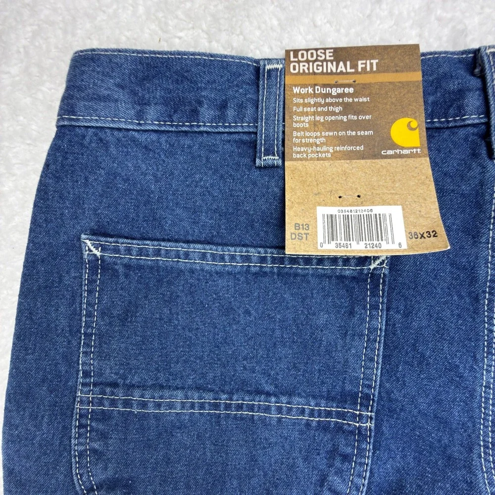 Carhartt Work Dungaree Denim Jeans Mens 36x32 B13 DST Darkstone NWT NOS